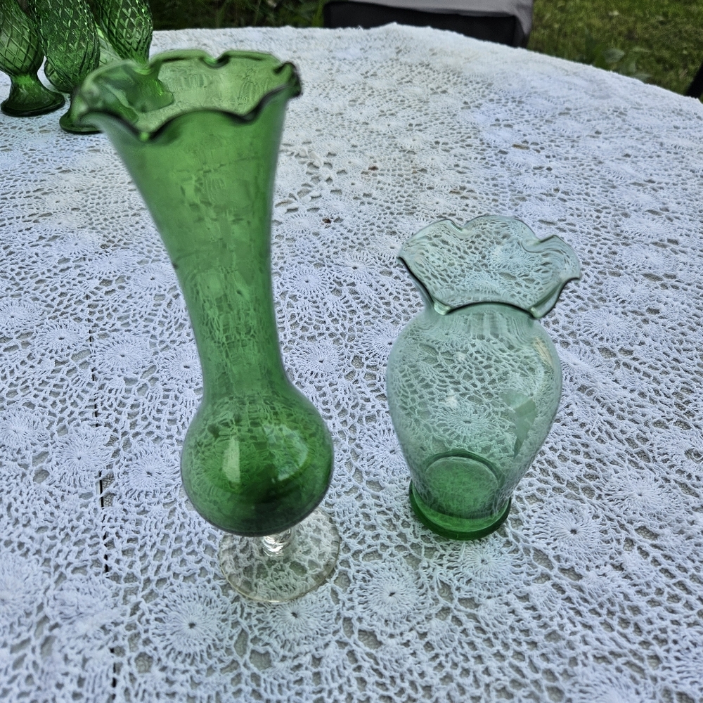 Vintage Green Vases Set Of Two